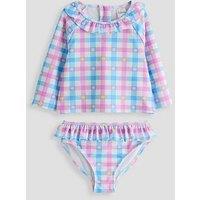 The Very Collection Toddler Girls Pastel Gingham Daisy Swim Set - Blue