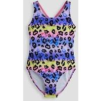 The Very Collection Girls Cross Back Leopard Print Swimsuit - Multi