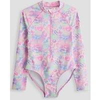 The Very Collection Girls Pastel Leopard Zip Up Long Sleeve Swim - Pink