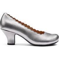 Hotter Jive Metallic Scalloped Edge Heeled Shoe - Pewter