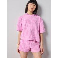 The Very Collection Girls Towelling Top With Hood And Short Set - Pink