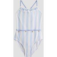 The Very Collection Girls Stripe Frill Swim Costume - Blue