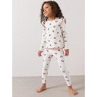 The Very Collection Girls Rib Cherry Heart Print Pyjama Set - Cream