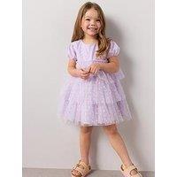 The Very Collection Girls Tiered Foil Heart Print Dress - Lilac