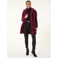 Roman Petite Longline Fur Coat - Wine