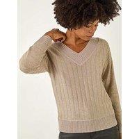 Roman Metallic Stripe Knit Jumper - Stone