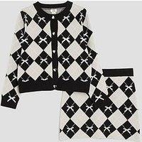 River Island Older Girls Argyle Print Bow Cardigan Set - Black
