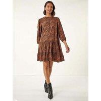 Roman Spot Print Zip Front Dress - Tan
