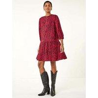 Roman Animal Print Zip Front Dress - Red