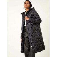 Roman Fleece Quilted Hooded Coat - Black