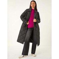 Roman Dusk Chevron Wrap Quilted Puffer Coat - Black