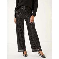 Roman Sequin Wide Leg Trousers - Black