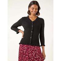 Roman V-Neck Ruffle Knit - Black