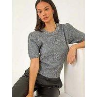 Roman Dusk Diamante Jewelled Knit Jumper - Grey