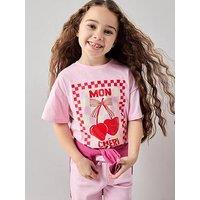The Very Collection Girls Cherry Bow Graphic T-Shirt - Pink