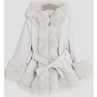 River Island Older Girls Faux Fur Wrap Hooded Coat - Grey