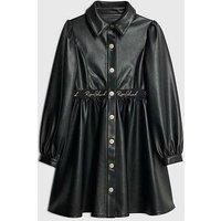 River Island Older Girls Faux Leather Shirt Dress - Black
