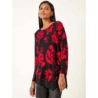 Roman Floral Jacquard Chiffon Hem Top - Red