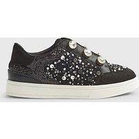River Island Older Girls Boucle Gem Eyelet Trainers - Black