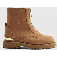 River Island Older Girls Faux Suede Zip Front Boots - Brown