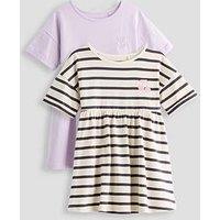 The Very Collection Girls 2 Pack Jersey Dresses - Stripe/Lilac