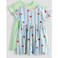 The Very Collection Girls 2 Pack Jersey Dresses - Stripe/Green