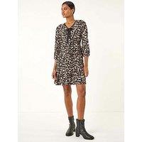 Roman Spot Bow Front Short Dress - Stone