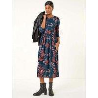 Roman Floral Print Stretch Midi Dress - Rose