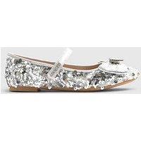 River Island Older Girls Bow Sequin Ballet Pumps - Silver