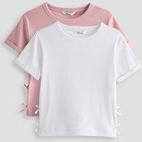 The Very Collection Girls 2 Pack Side Bow Rib T-Shirts - Pink/White