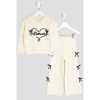 River Island Mini Girls Knit Bow Top And Trousers Set - Cream