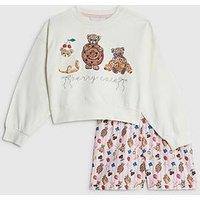 River Island Mini Mini Girls Pastry Bear Pyjama Set - Cream