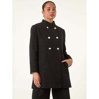 Roman Petite Military Buttoned Coat - Black