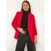 Roman Petite Ruched Buttoned Blazer - Red