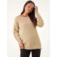 Roman Petite Metallic Contrast Knit Jumper - Stone