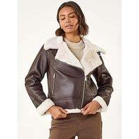 Roman Contrast Aviator Fur Coat - Brown