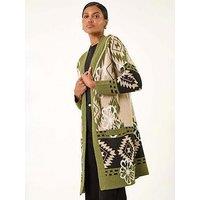 Roman Abstract Jacquard Hooded Cardigan - Olive