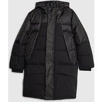 River Island Older Boys Monogram Blocked Longline Puffer Coat - Black
