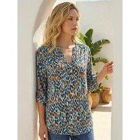 Roman Spot Print Notch Neck Shirt - Navy