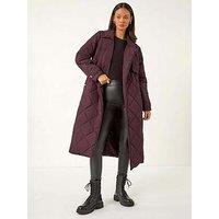 Roman Dusk Chevron Wrap Quilted Puffer Coat - Wine