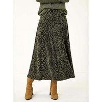 Roman Abstract Diamond Print Midi Skirt - Khaki