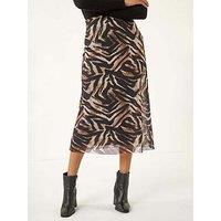 Roman Animal Print Mesh Column Skirt - Mocha