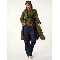 Roman Quilted Hooded Coat - Khaki