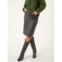 Roman Coated Stretch A-Line Skirt - Black