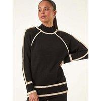 Roman Petite Contrast Ribbed Knit Jumper - Black