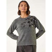 Roman Floral Sequin Knit Jumper - Dark Grey
