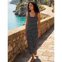 Roman Stripe Cross Back Stretch Maxi Dress - Black