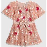 River Island Older Girls Sequin Flower Playsuit - Pink