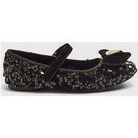 River Island Older Girls Bow Sequin Ballet Pumps - Black