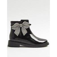 River Island Older Girls Diamante Bow Boots - Black